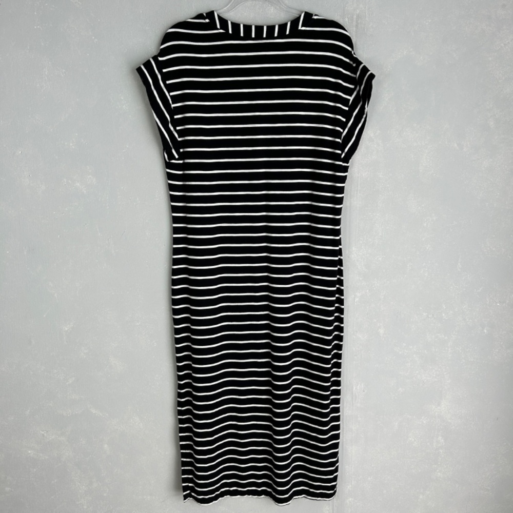White House Black Market size L easy t-shirt midi dress black white striped - Picture 8 of 10